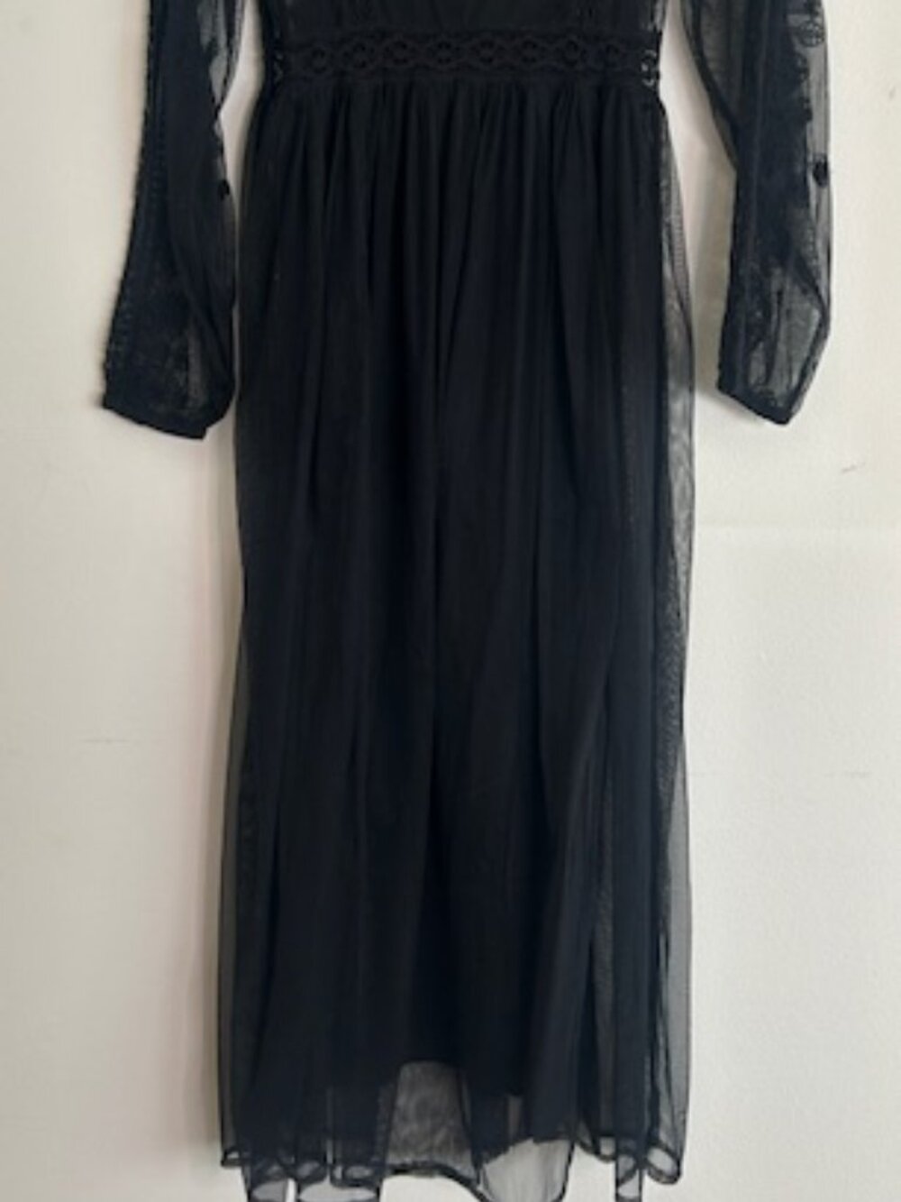 Urban Outfitters Hope Embroidered Long Sleeve Lush Black Lace Slip Midi Dress - Picture 16 of 16